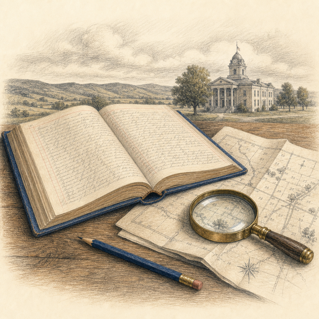Illustration of mineral ownership records and courthouse research